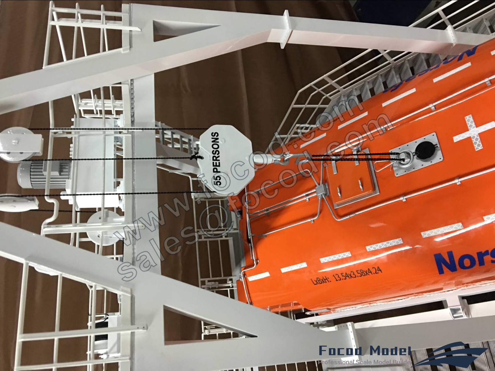 custom made model of Free Fall Liftboat with davit system